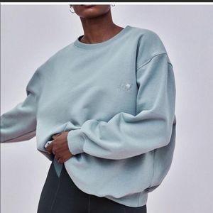 For Love & Lemons Alex Crewneck Pullover Sweatshirt Embroidered Logo Mint Green